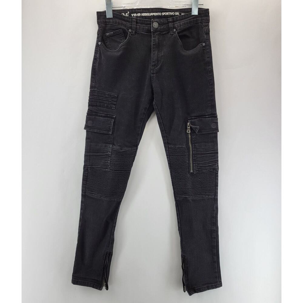 V1969 Vercase Moto Jeans Mens 28x30 Black‎ Cargo Skinny Rock And Roll Emo Punk